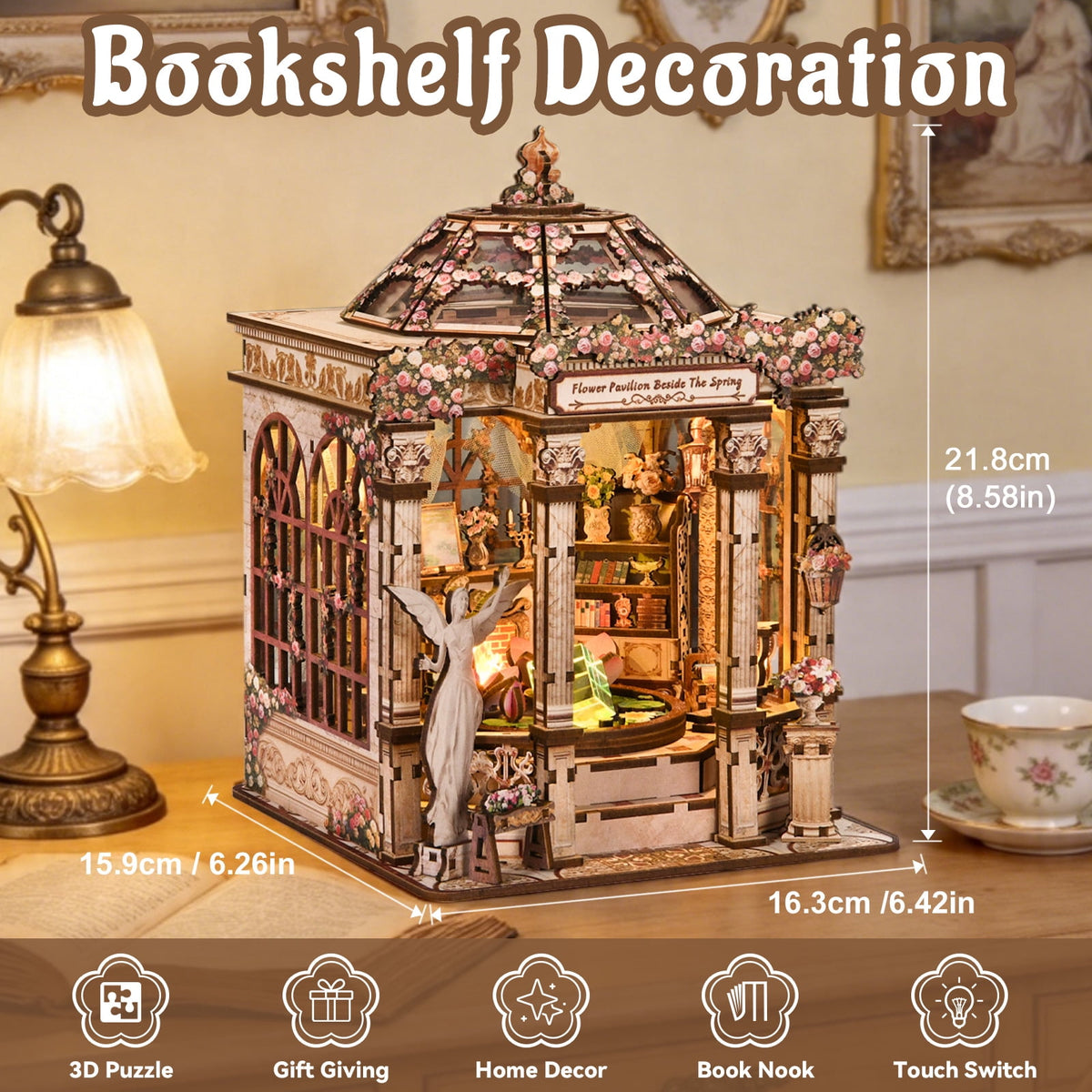 DIY Book Nook Kit with LED Light, Fantasy Wonderland Fold-Out Storybook Diorama, 3D Wooden Puzzle Bookshelf Decor Gift for Adults Teens