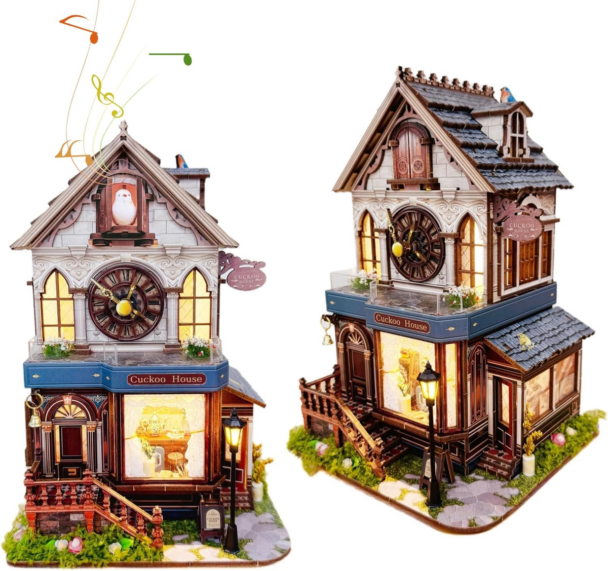 DIY Book Nook Kit,3D Wooden Puzzles - Miniature Cuckoo Clock House Kit, DIY Wooden Building Set for Adults and Teens, Mini Model Kit with 3-Mode Touch Switch - Cuckoo House