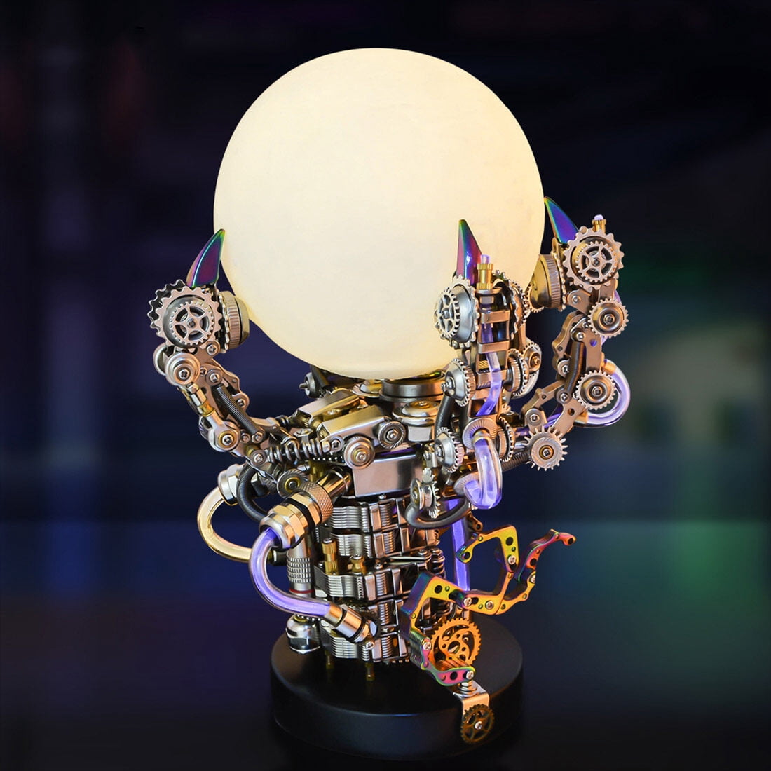 Lantern Fish 3D Metal Puzzle DIY Steampunk Assembly Kit, 700+PCS Mechanical Model with Movable Fins, Color-Changing Lamp & Collectible Gift for Adults & Teens