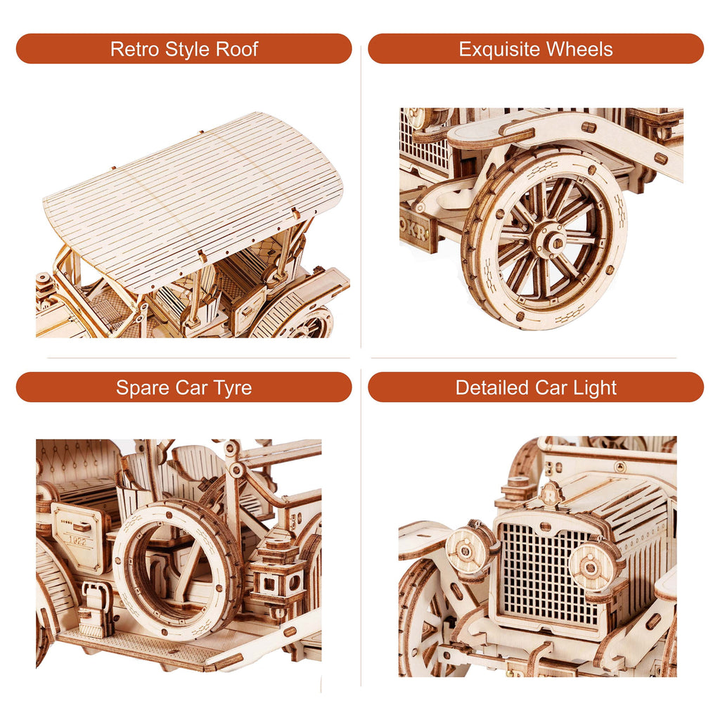 ROKR 3D Wooden Puzzle Vintage Car 1:15 Scale Exquisite Wood Craft Kit Gift for Adults Desk Toys Gift for Boys/Girls