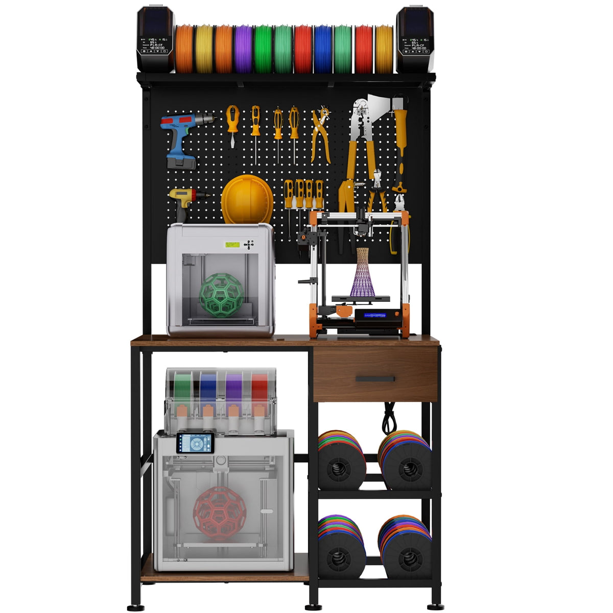 Jivora 37.80" 3D Printer Stand with Filament Storage, Workstation Table with Drawer and Pegboard
