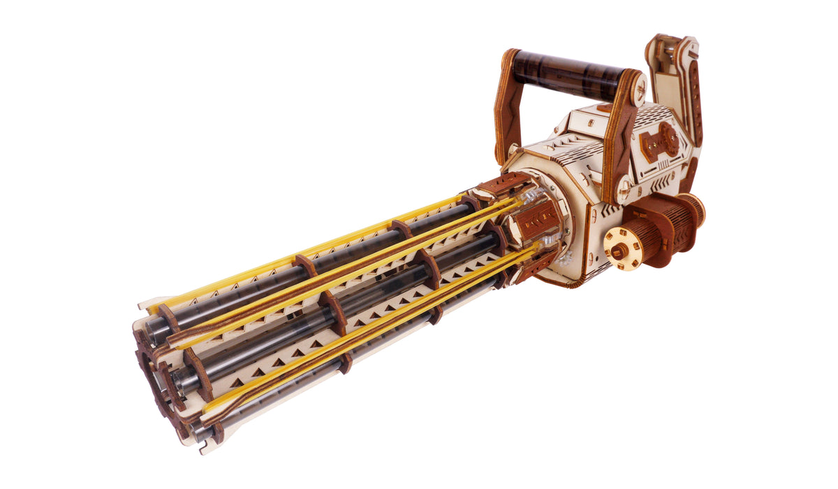 DIY 3D Wooden Gatling Gun Model Kit, Laser Cut Basswood Puzzle, Collectible Hobby Gift