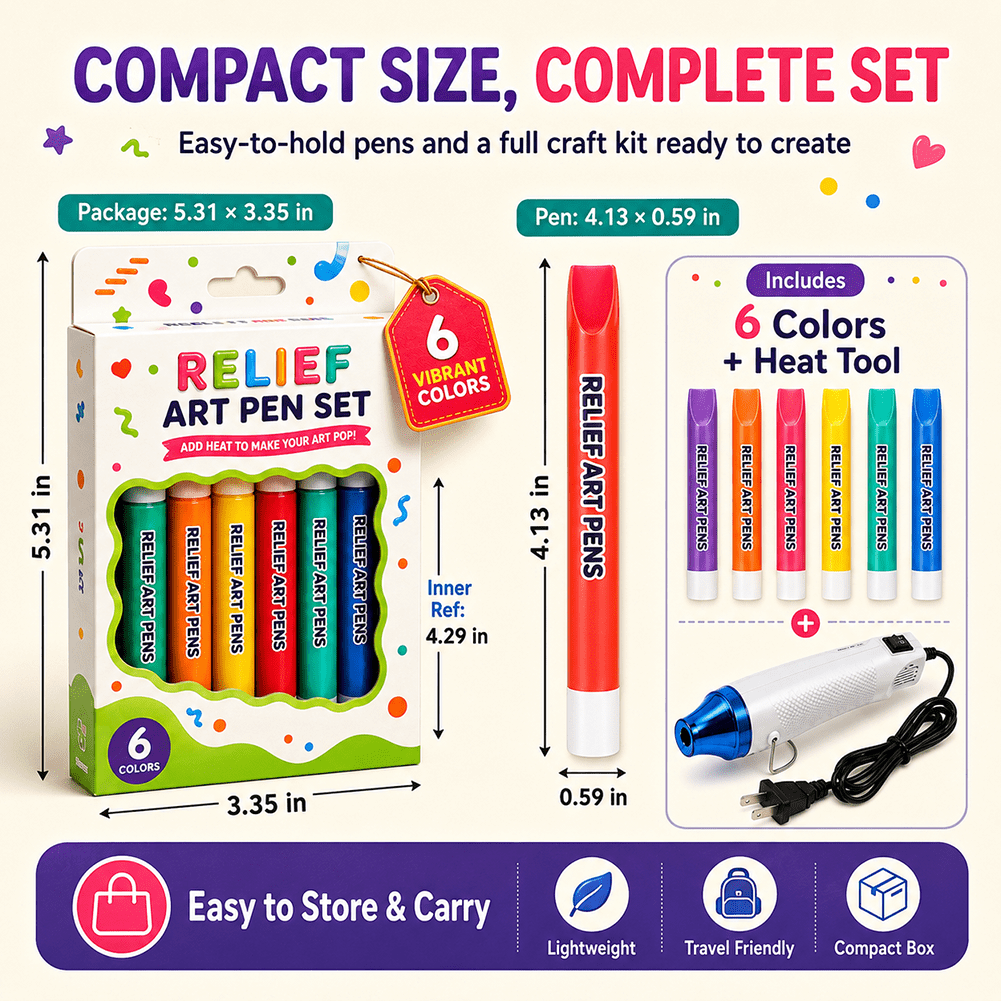 Relief Art Pen Popcorn Puffy Pens on Different Surfaces DIY Magic Drawing Pen Included Heater Tool Create Raised Bubble Markers for Crafts