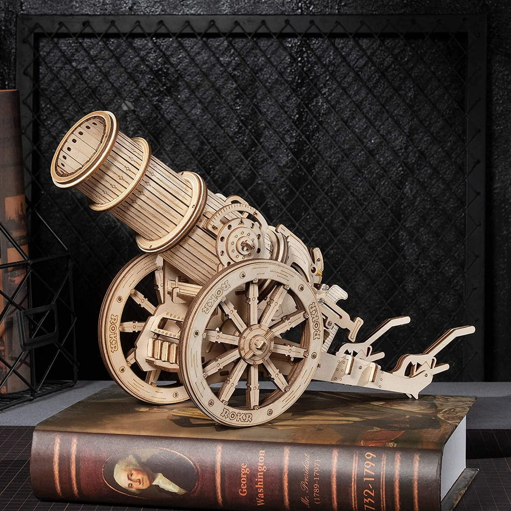 ROKR 3D Wooden Puzzle 158 Pieces Diy Model Toys Medieval Wheeled Cannon Brain Teaser Gift for Kids