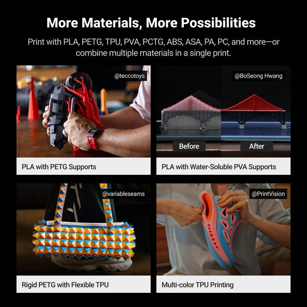 U1 3D Printer, 4-Toolhead 5-Second Automatic Tool Changer, 500mm/s CoreXY Multi-Color 3D Printer, Multi-Material Printing, 270 x 270 x 270mm Build Volume