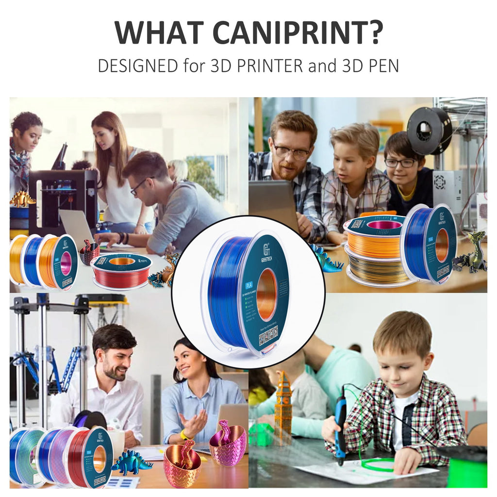 Geeetech Anti-silk type 3D Printer PLA Filament 1kg Toughness Enhanced Filament with 1.75mm Dimensional Accuracy +/-0.03mm, 1080 Feet per Roll, Vacuum Packaging Three-color blue, purple and black