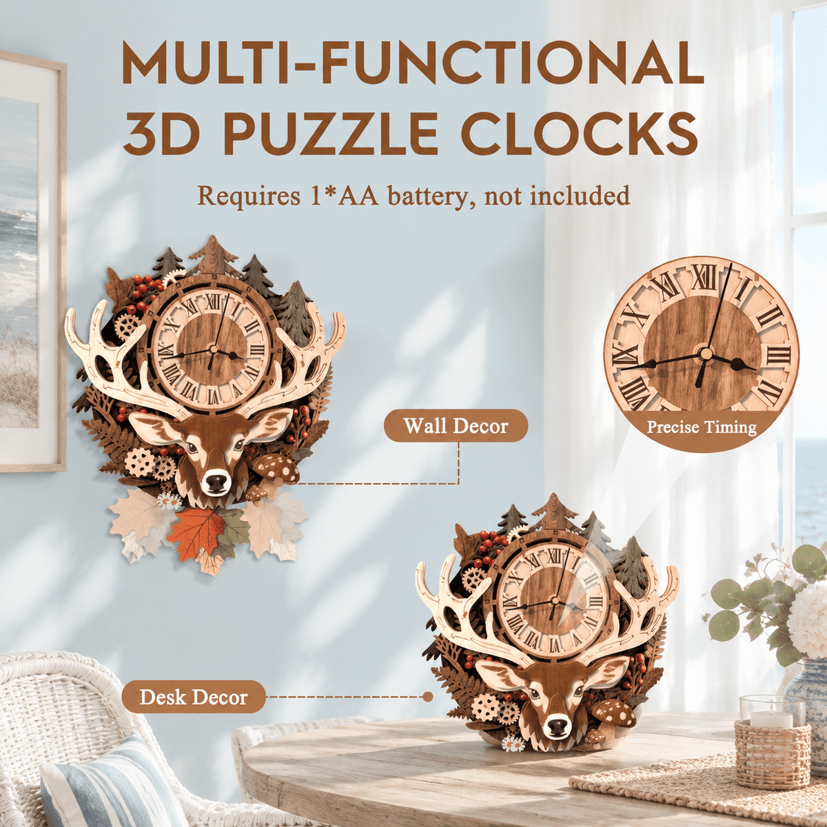 Butterfly Clock 3D Wooden Puzzle Clock DIY Mechanical Craft Kit for Adults Teens