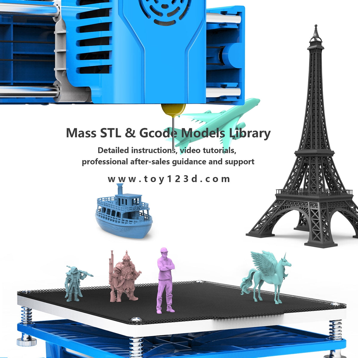 EasyThreed 3D Printer Desktop Printing Machine for Kids 100x100x100mm Print Size Removable Platform One-Key Printing with TF Card PLA Sample Filament for Beginners Household Education
