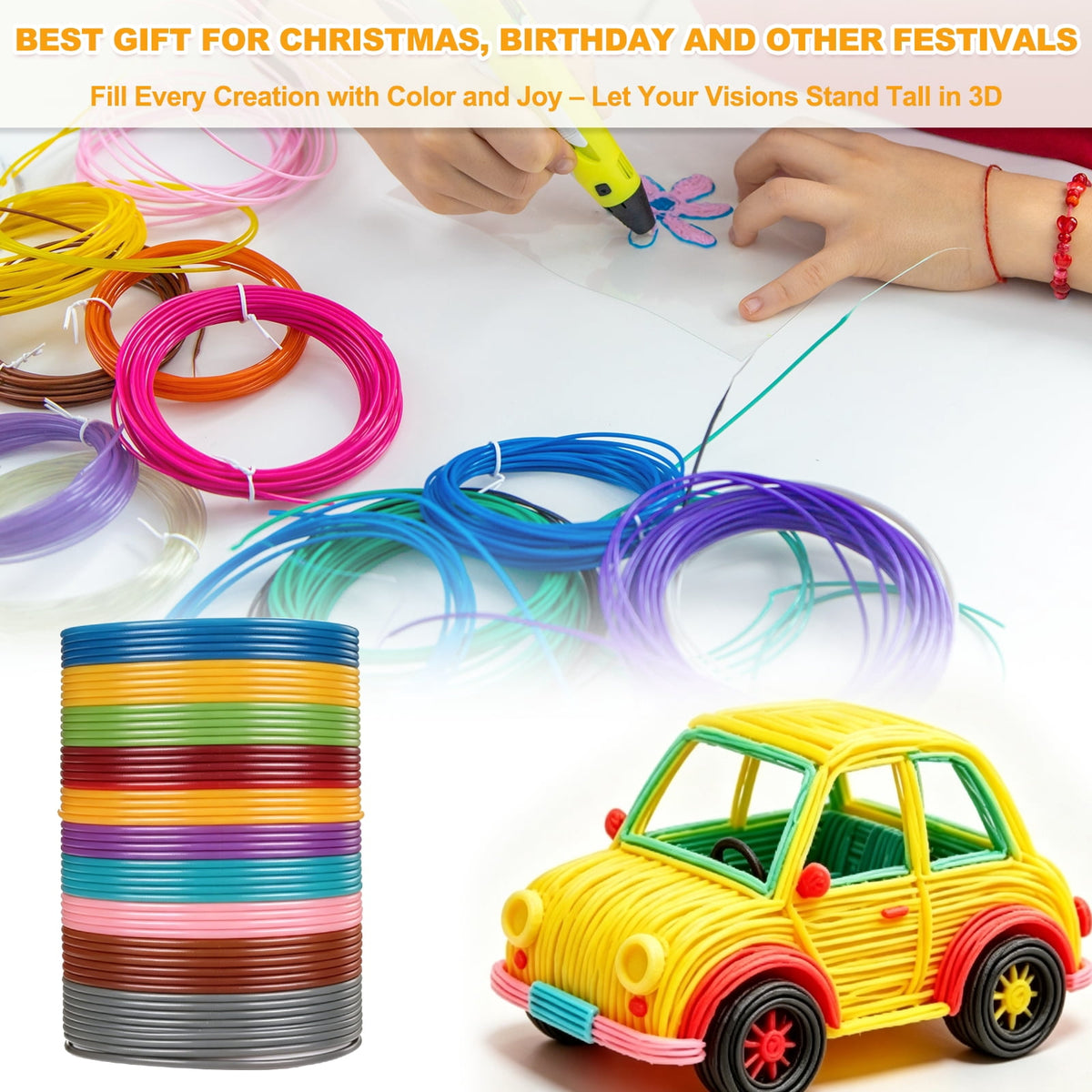 Uxcell 40 Colors 3D Pen Filament, 1.75mm Each 10FT, Total 400FT PCL Filament Refills Low Printing Temperature for 3D Drawing Pens