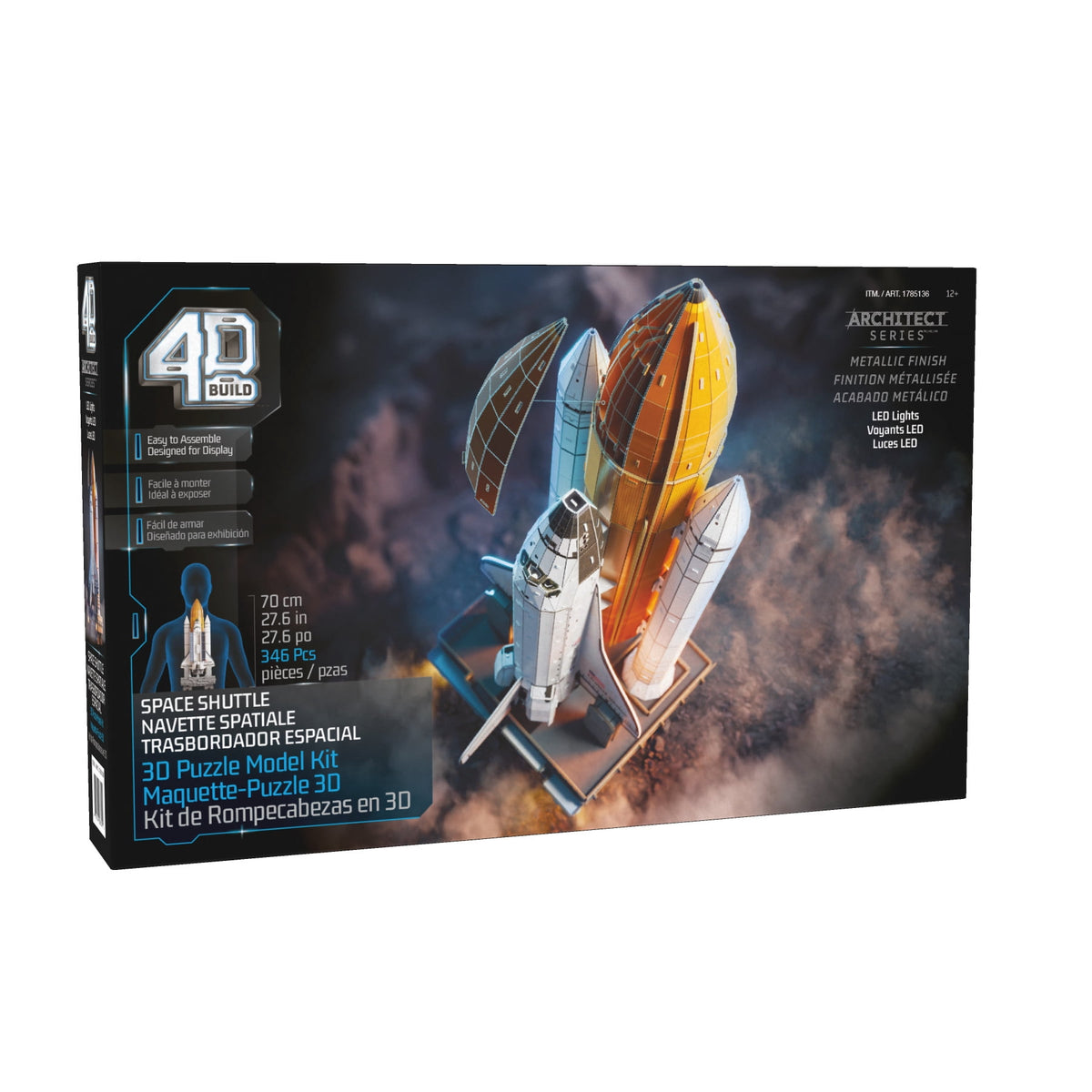 4D Build NASA Space Shuttle 3D Model Kit with LED Lights, 346-Piece Foam Puzzle, No Glue Required