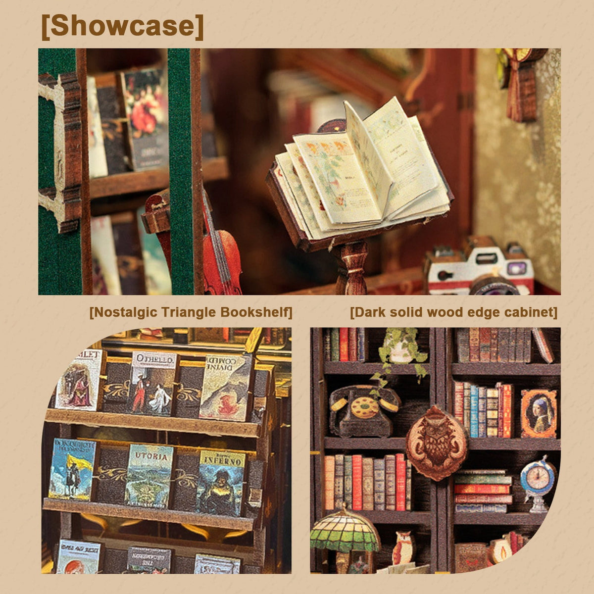 Owl Bookstore Book Nook Kit - DIY Miniature House Building Kit for Adults & Teens, 3D Wooden Puzzle Crafts for Bookshelf Decor & Gifts