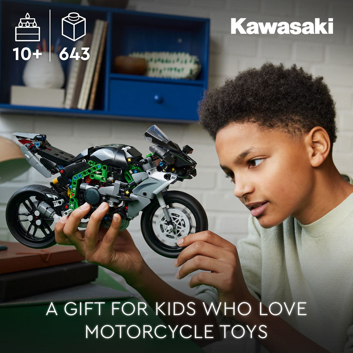 LEGO Technic Kawasaki Ninja H2R Motorcycle Toy for Build and Display, Kid's Room Décor, Collectible Building Set for Boys and Girls Ages 10 and Up, Scale Model Kit for Independent Play,42170