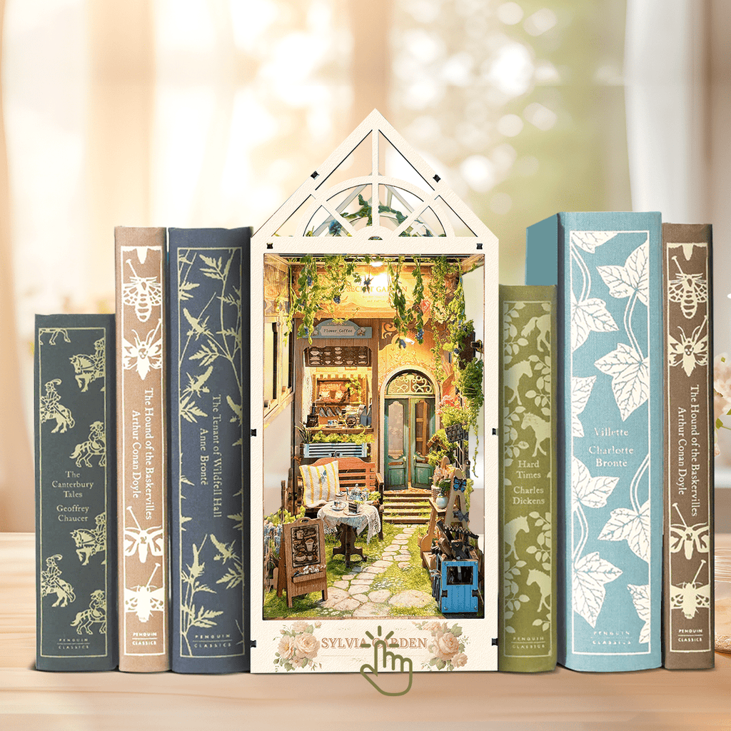 Strucwood DIY Book Nook Kit Sylvia Garden Wooden Puzzles with LED Dust Cover,3D Crafts Hobbies Gifts for Adults(SQ-22)