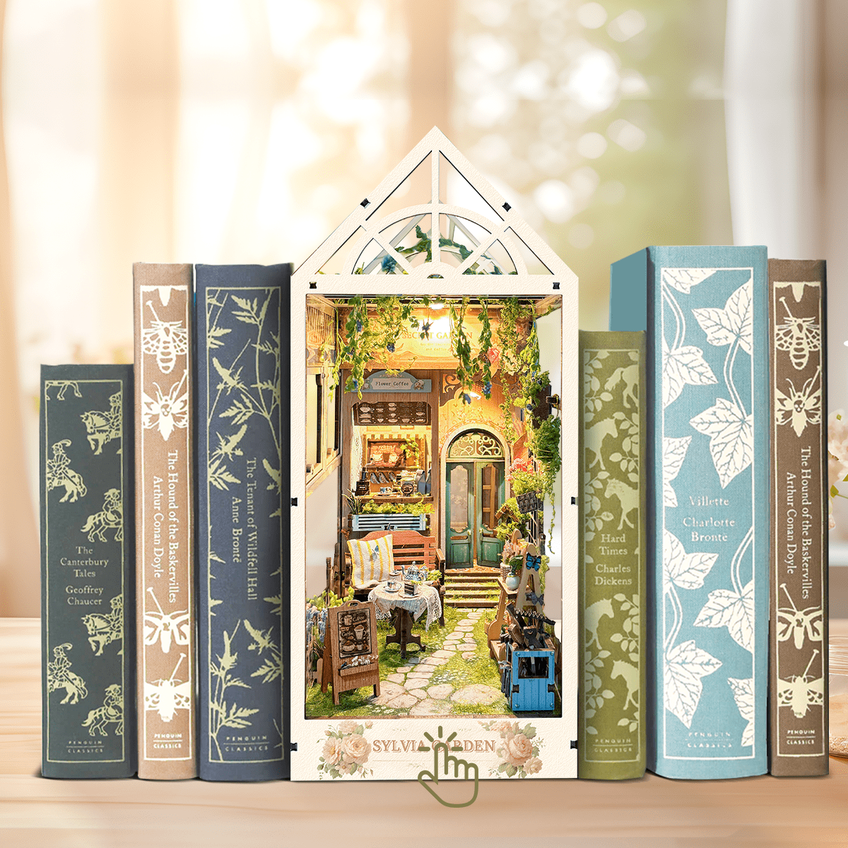 Strucwood DIY Book Nook Kit Sylvia Garden Wooden Puzzles with LED Dust Cover,3D Crafts Hobbies Gifts for Adults(SQ-22)
