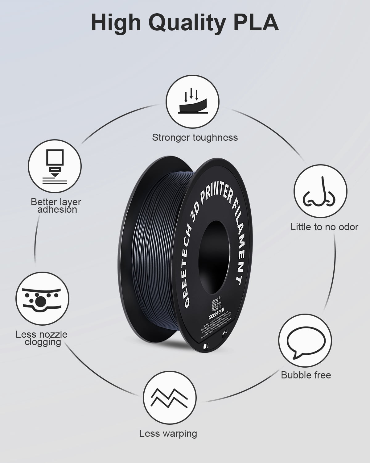 GEEETECH Matte PLA Filament, 1.75mm Matte Black 3D Printer Filament, 1kg Spool (2.2lbs), Dimensional Accuracy +/- 0.03 mm, Fit Most FDM Printer