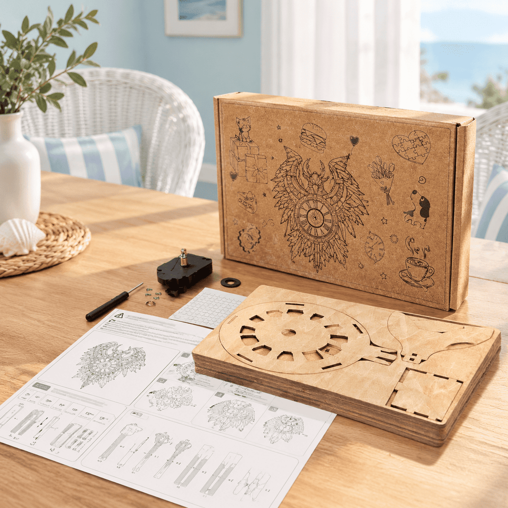 Wooden House Clock 3D Puzzle DIY Mechanical Clock Kit for Adults Teens