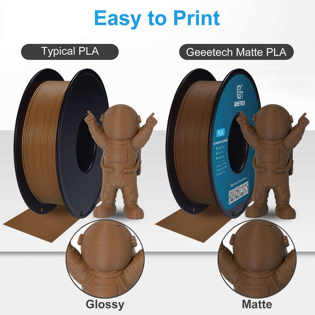 GEEETECH Matte PLA Filament Brown, 1.75mm Frosted 3D Printer Filament, Dimensional Accuracy +/- 0.02 mm, 1kg Spool (2.2lbs) 3D Printing Filament for FDM 3D Printers