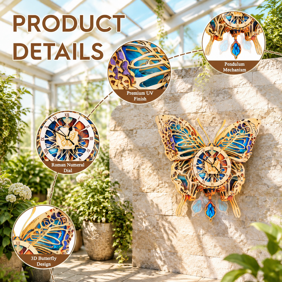 Butterfly Clock 3D Wooden Puzzle Clock DIY Mechanical Craft Kit for Adults Teens