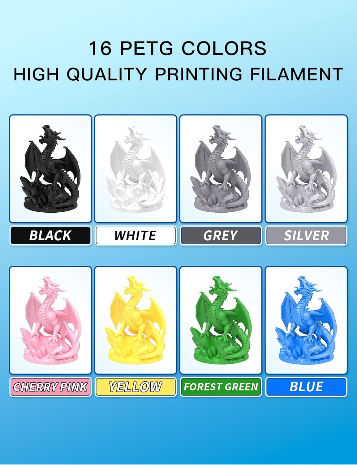 PETG 3D Printer Filament 1.75mm High Precision Durable Strong Filament Mith Better Flow Dimensional Accuracy +/- 0.02mm Suitable for Most FDM 3D Printers 4 Kilograms Sixteen Colors