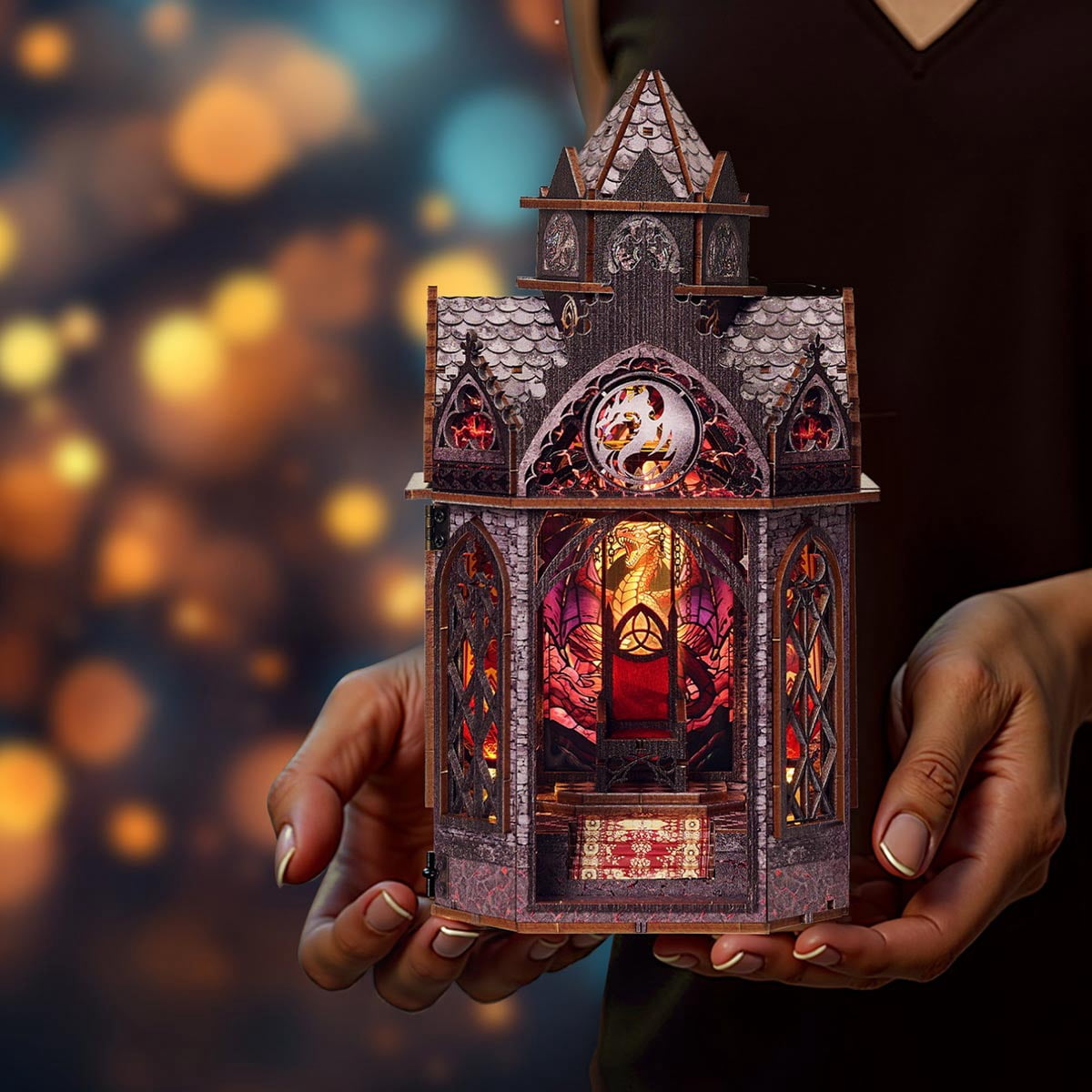 3D Wooden Puzzle Tower Of Dragon Rest Gothic Steampunk Castle, 142 PCS, DIY Assembly Moving Animal Model Kit For Adult Collectors, Home Decor And Creative Gifts