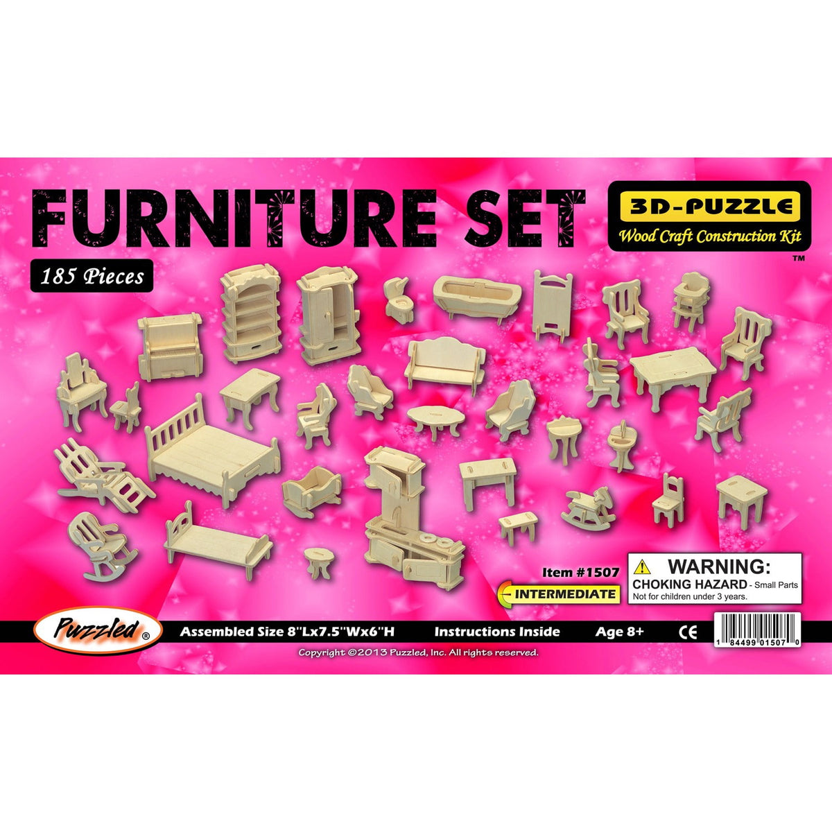 Puzzled Bundle of Furniture Set & Fantasy Villa Doll House Wooden 3D Puzzles Construction Kits, Educational DIY Playhouse Toys Assemble Unfinished Wood Craft Hobby Puzzles to Build & Paint - 2 Pack
