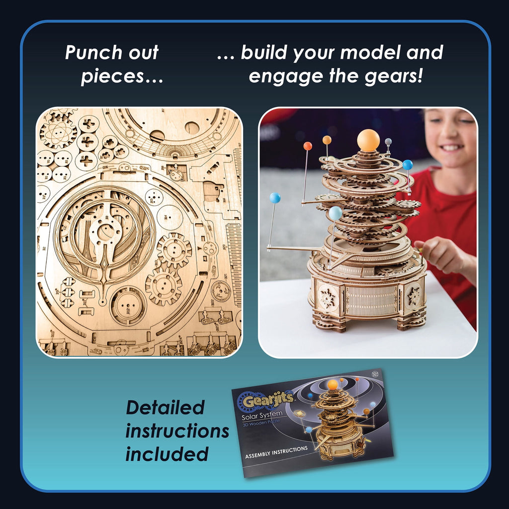 MindWare Gearjits: Solar System, Wooden 3D Building Puzzle for Teens & Adults, DIY Solar System Model, Fun for Parents Too, Great STEAM Gifts for