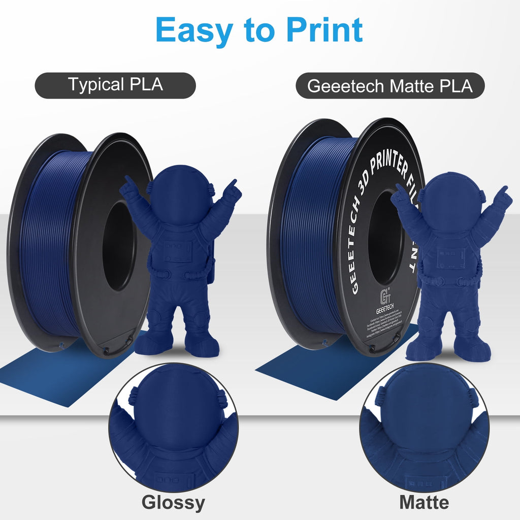 Geeetech navy blue Matte PLA Filament Matte 1KG, 1.75mm 3D Printer Filament Dimensional Accuracy +/- 0.01mm, 1kg Carboard Spool (2.2lbs) for Most FDM 3D Printers