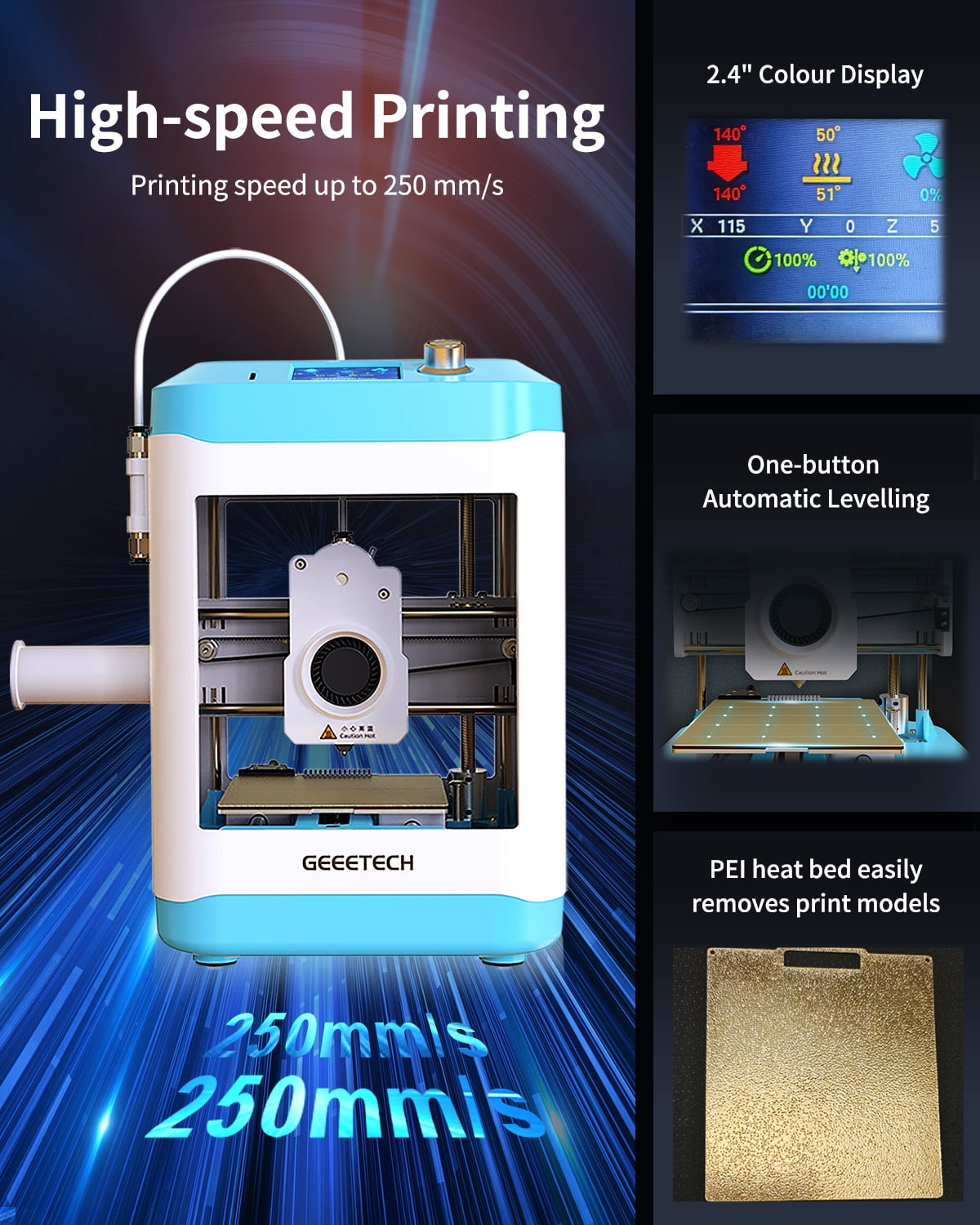 Geeetech Mini Faster 3D Printer with WIFI Fully Assembled 3D Printer for Kids & Beginners