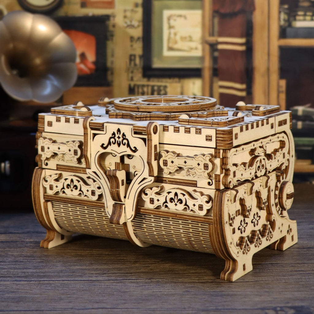 Music Park 3D Wooden Puzzle Model Kit with Movable Drawers, Antique Jewel Box DIY Crafts