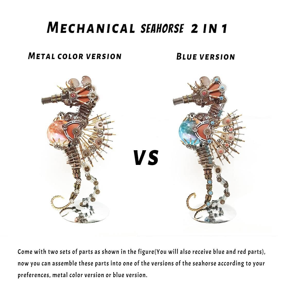 3D Metal Puzzles Steampunk Seahorse Lamp - 2100PCS Mechanical Model Kit with 16 Color Light for Unique Home Decor