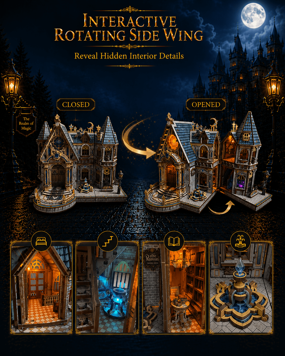 3D Wooden Puzzle for Adults, DIY Magical Castle Model Kit with Multicolor LED Lighting, Detailed Miniature House to Build, Desk Decor, Gift for Puzzle Enthusiasts