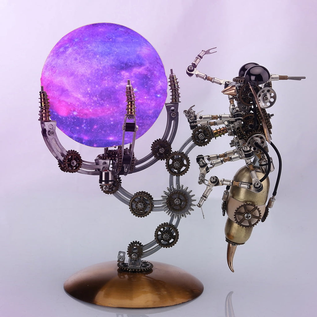 Mechanical Octopus 3D Metal Model Kit with Moon Lamp, Touch 3 Colors, Customizable Steampunk Puzzle & Desk Light, Perfect Room Decor and Gift Choice