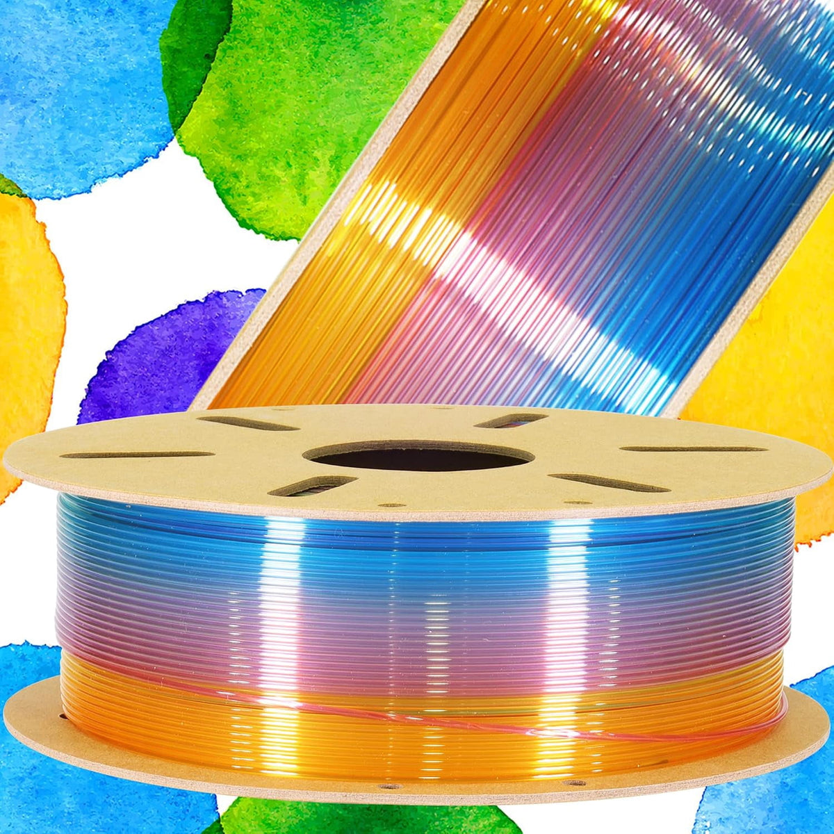 Fast Color Change Natural Rainbow PLA 3D Printing Filament, Tidy Winding 1.75mm PLA, Widely Fit for Printer; 1KG Cardboard Material, Clear Transparent Type Multi Colored