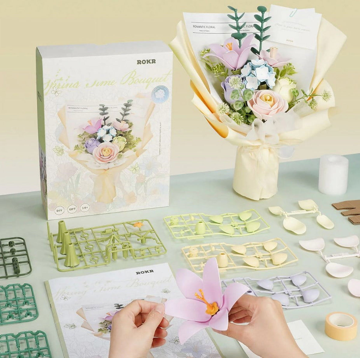 ROKR Spring Time Bouquet 3D Wooden Puzzle Kit, 165-Piece Artificial Flower Arrangement with Botanical Design, Home Decor Craft Gift