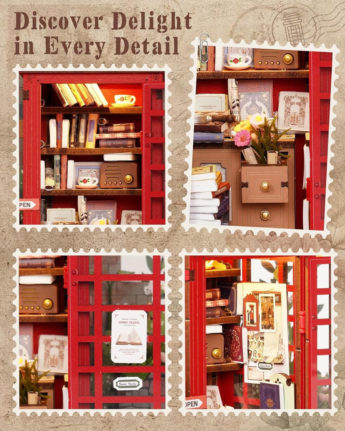 Robotime Wooden 3D Puzzle Blossom Book Booth, DIY Model Building Kit for Adults, Tiny House Craft Kits for Home Decor, Gifts for Adults Teens Kids
