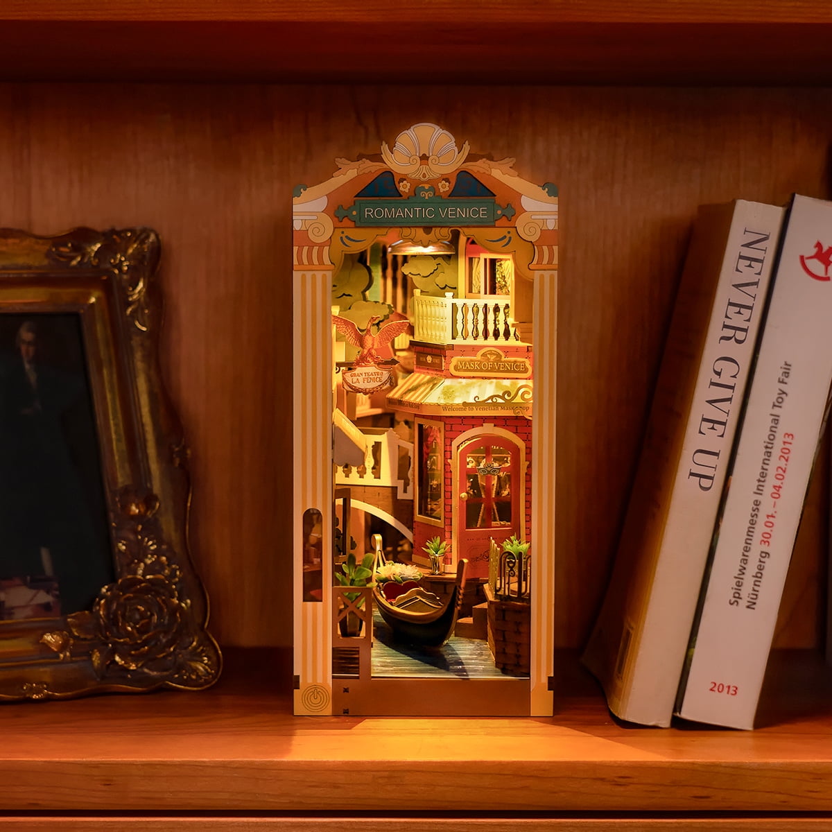 Rolife 3D Jigsaw Puzzle Wooden Model Building Kit Book Nook Romantic Venice Bookend Stand DIY Bookshelf Insert Decor Gift for Teen Adults
