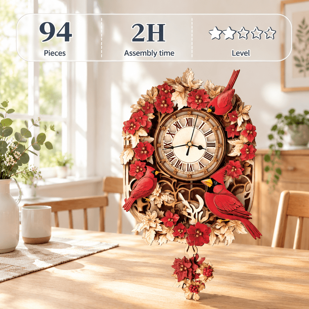 Fire Phoenix Wooden 3D Puzzle Clock DIY Model Kit for Adults