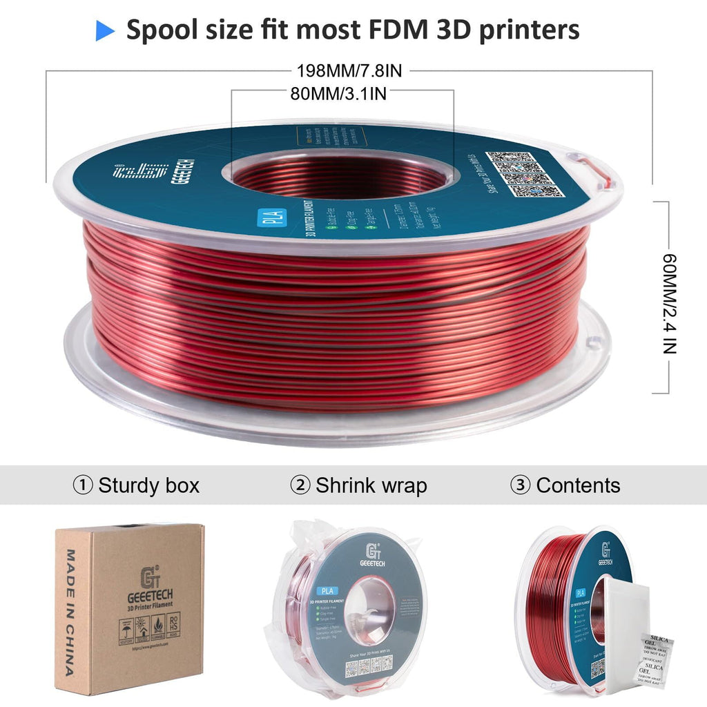 Geeetech Anti-silk type 3D Printer PLA Filament 1KG Toughness Enhanced Filament with 1.75mm Dimensional Accuracy +/-0.03mm, 1080 Feet per Roll, Vacuum Packaging Two-tone gold copper