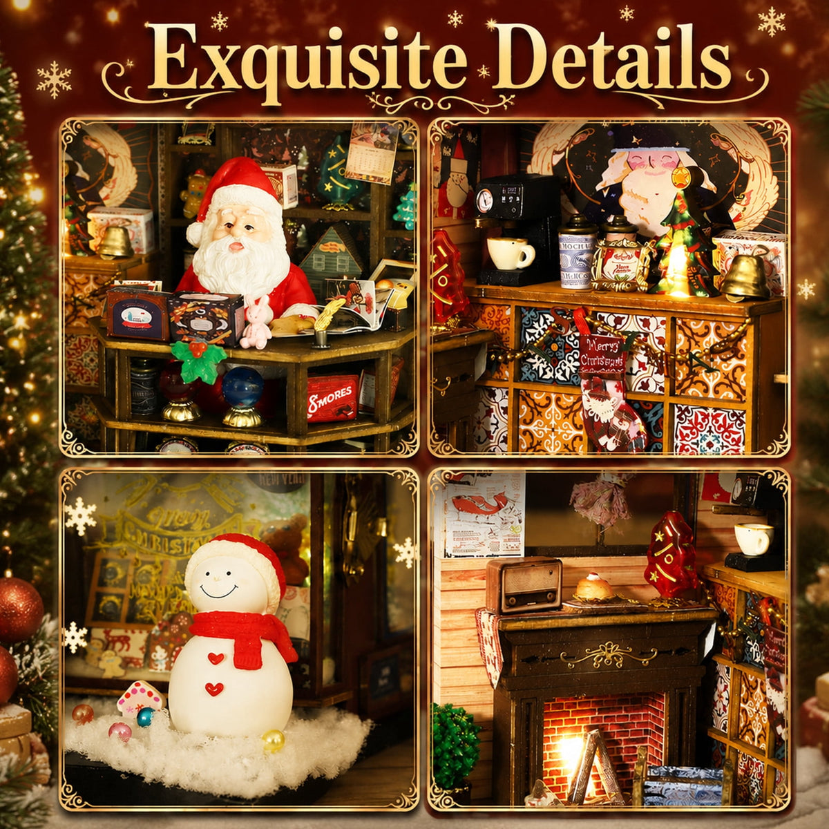 MOJINO Christmas Wonderland DIY Miniature House Kit with LED Lights, Wooden Doll House 3D Puzzle Book Nook Kit for Adults, Christmas Store Miniature Home Decor Gift