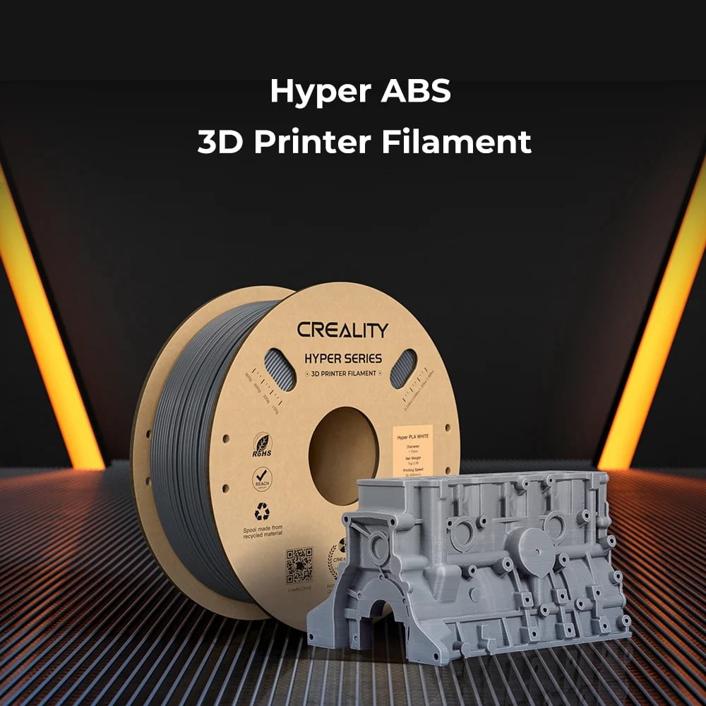 Creality Hyper ABS Filament 3D Printer Filament 1.75mm 350mm/s High-Speed Printing Dimensional Accuracy ± 0.05 mm 2.2lbs Compatible with Most 3D Printers, Grey