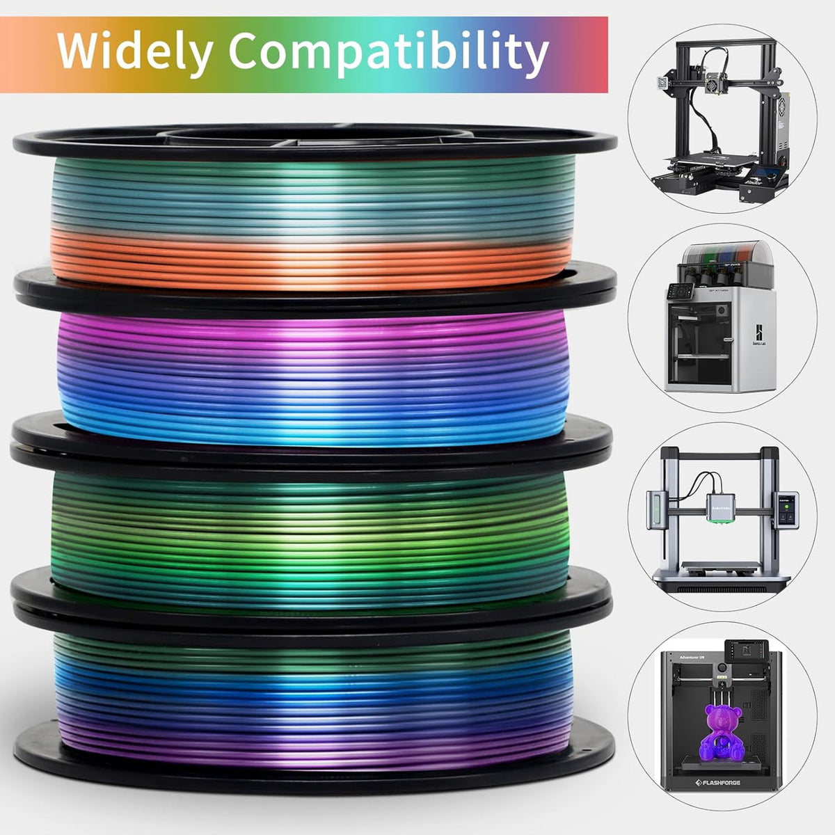 3D Printer Filament Bundle, Glow in The Dark Filament Multicolor, PLA Filament 1.75 mm, Dimensional Accuracy +/- 0.03 mm, 250g X 4 Pack