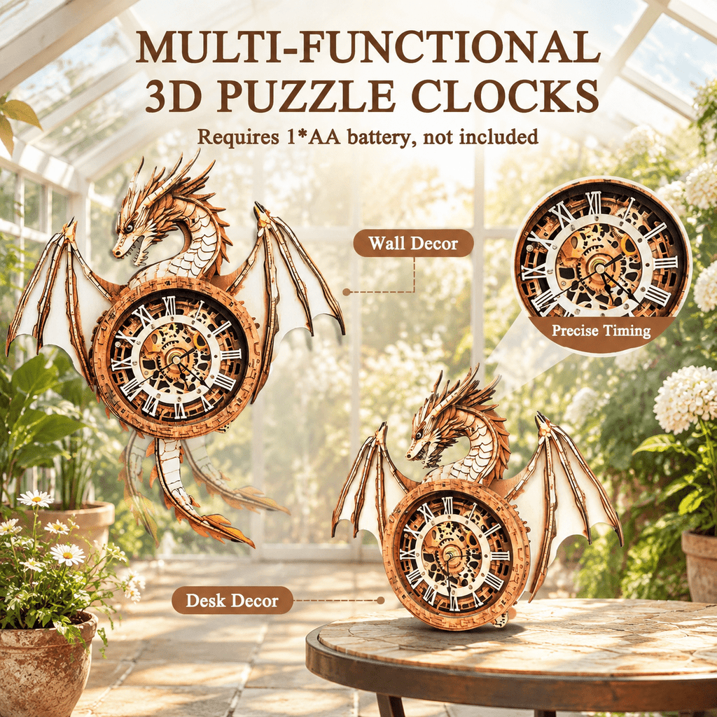 Wooden House Clock 3D Puzzle DIY Mechanical Clock Kit for Adults Teens