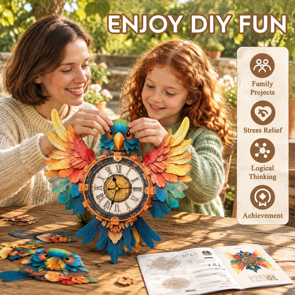 Wooden House Clock 3D Puzzle DIY Mechanical Clock Kit for Adults Teens
