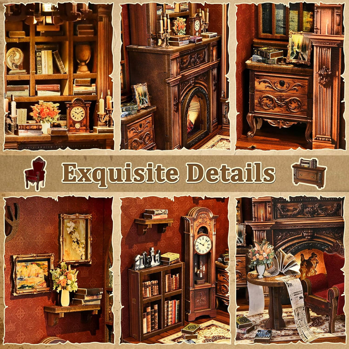 Book Nook Kit, MOJINO DIY Miniature House Kit, Wooden 3D Puzzle Glimmering Book Pavilion, DIY Handmade Book Nook Models, Birthday and Mother's Day Gifts for Family and Friends