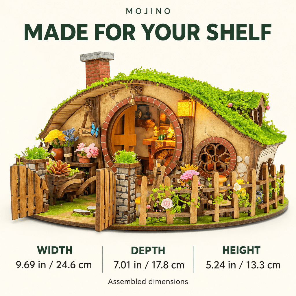 MOJINO Book Nook Kit, DIY Miniature House 3D Wooden Puzzle, 193-Piece Magic Ring House with LED Lights, Christmas Gift