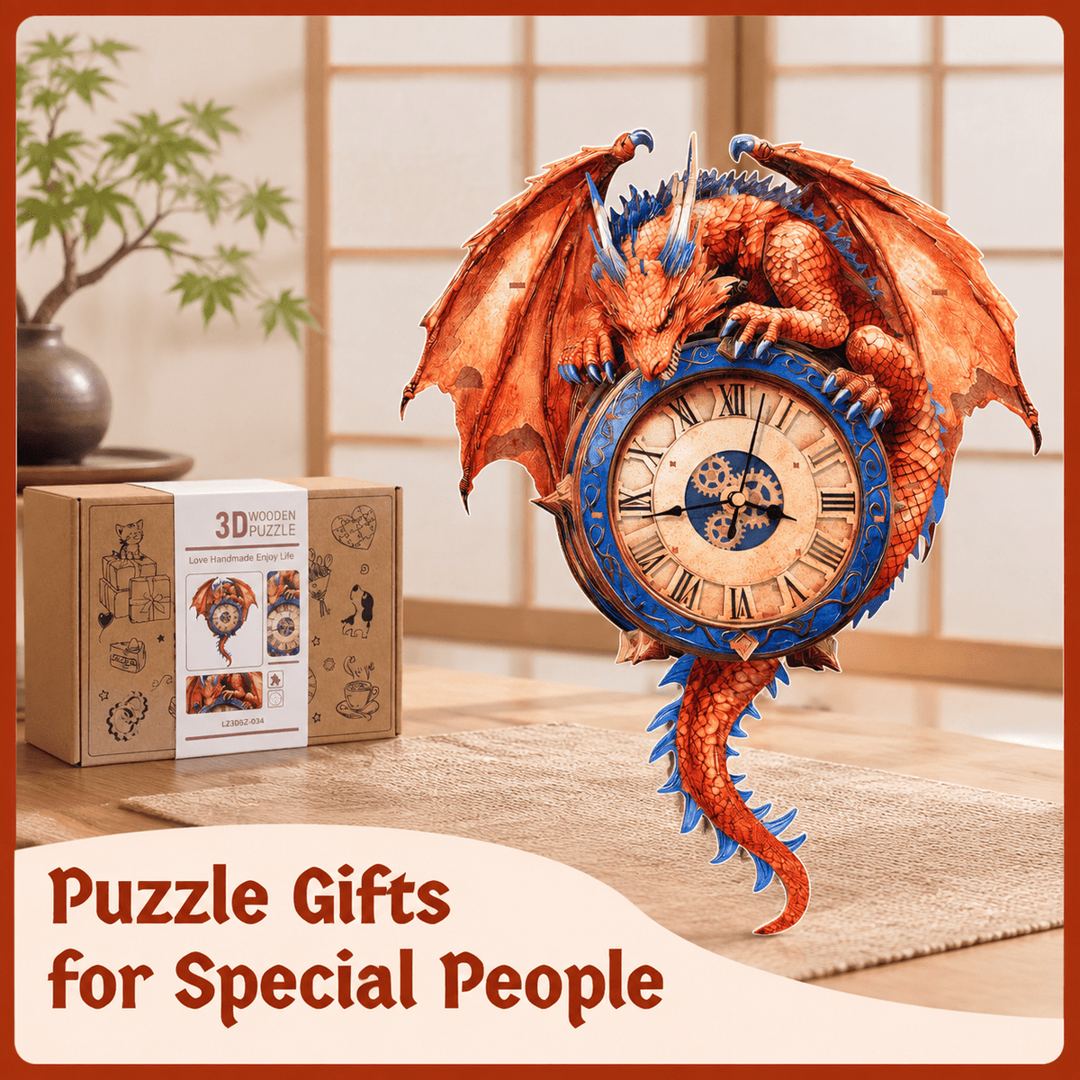 Fire Phoenix Wooden 3D Puzzle Clock DIY Model Kit for Adults