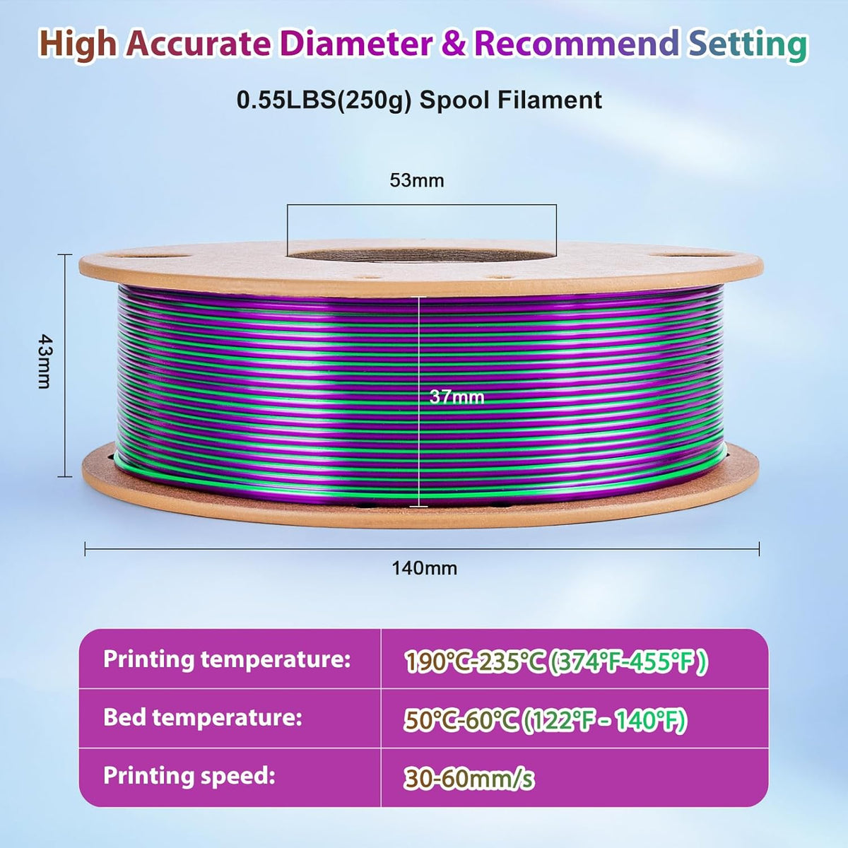Multicolor 3D Printer Filament,Dual/Tri Color 1.75mm PLA Silk Shiny Printing Filament,250g(0.55lbs) Fit Most FDM 3D Printer