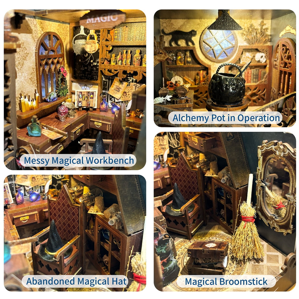 Strucwood DIY Book Nook Kit with Dust Cover Magic Apothecary Bookshelf Decor 3D Puzzle Book Nooks for Adults Gifts (SQ-04)