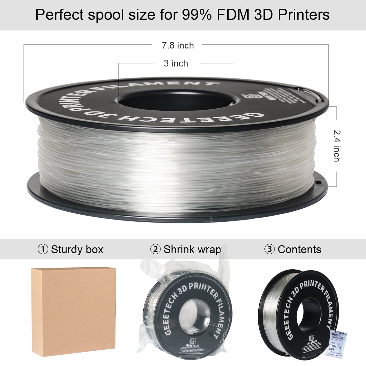 Geeetech 3D Printer PLA Filament Silk Sky Blue Toughness Enhanced Filament with 1.75mm Dimensional Accuracy +/-0.03mm, 1080 Feet per Roll, Vacuum Packaging for Most 3D FDM Printer