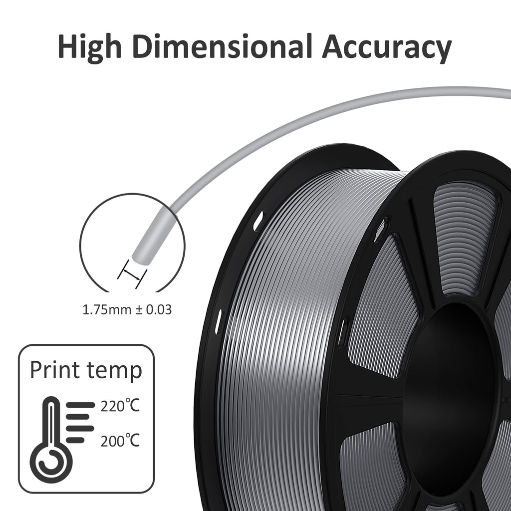 Geeetech 3D Printer Silk Silver PLA Filament 1.75mm,Metal-like Shiny Consumable 1kg (2.2lbs) 1 Spool